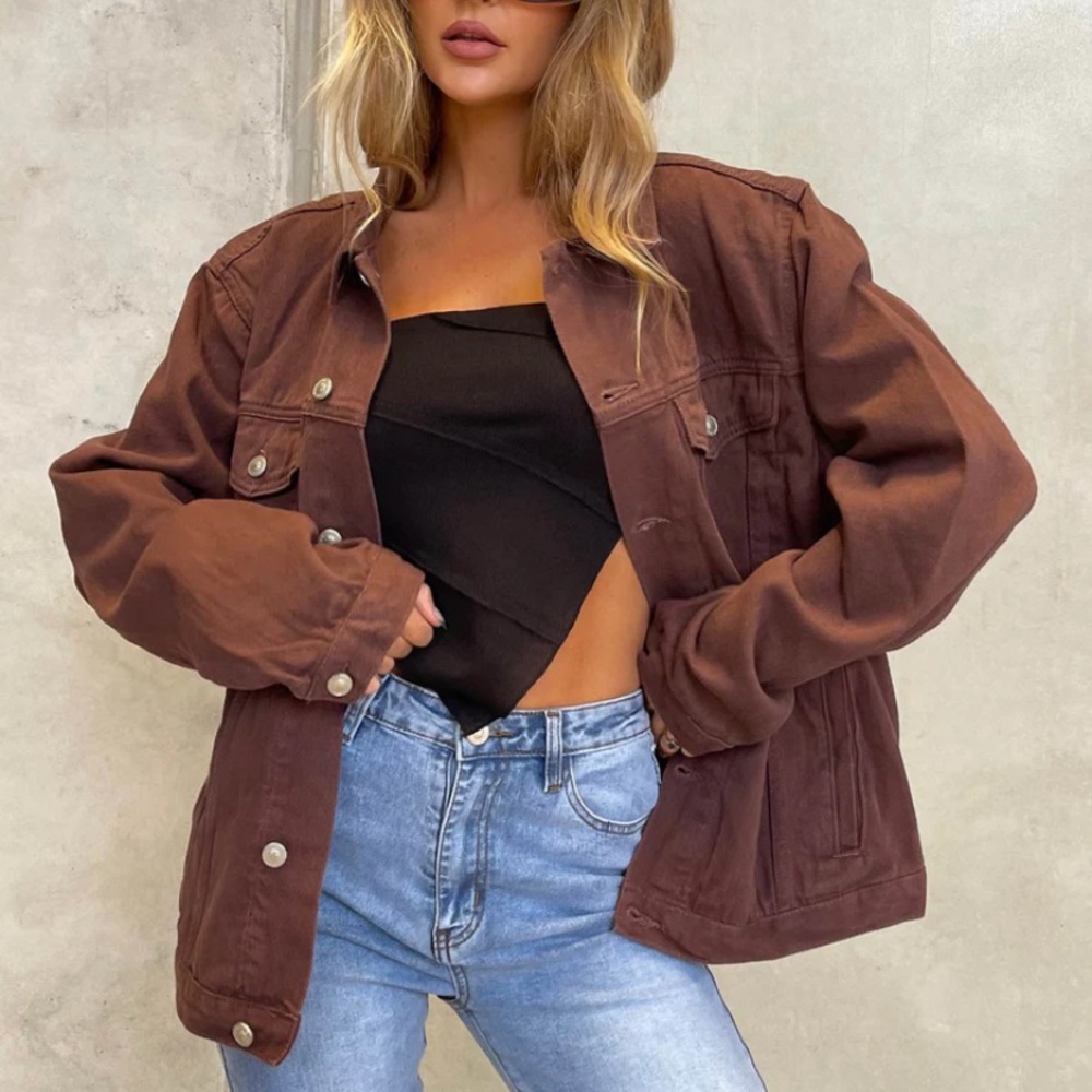 Princess polly WESTERN DENIM JACKET DARK BROWN